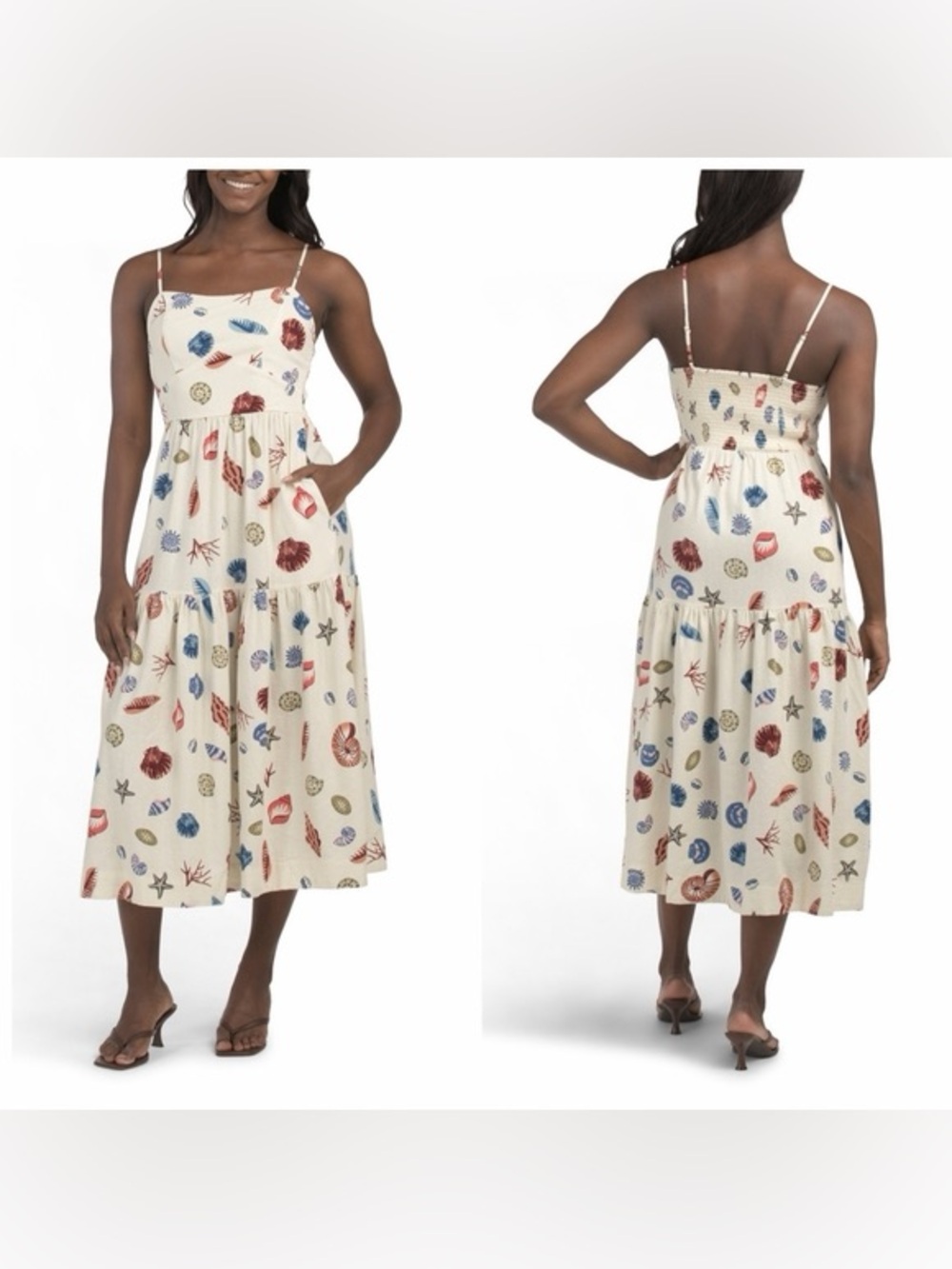 Cynthia Rowley Coastal Linen Shell Beach Midi Dress XS
